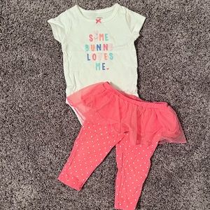 Carters 2piece baby girls Easter outfit; pink skirt & bunny shirt.